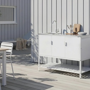 Produs Resigilat Dulap bucatarie exterior cu chiuveta Re-Bloom Maenza, otel/inox, 120x60x127 cm, bazin 38x32x18 cm, robinet+tevi incluse, 20 kg, alb/argintiu - Verificat A - Img 2