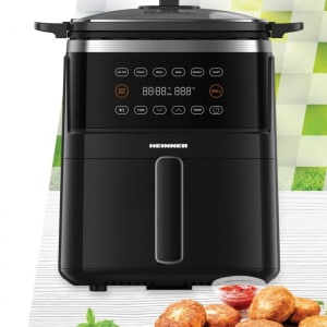 Produs Resigilat FRITEUZA CU AER CALD SI GRILL HEINNER VastCook HAFG-B5BK2600, 2600W, CAPACITATE COS: 5L, DISPLAY DIGITAL, TEMPERATURA: 80-200°C, TIMER: 60MIN, 6 PROGRAME PRESETATE, COS SI TAVA GRILL DETASABILE, AUTO-OPRIRE, NEGRU - Img 3