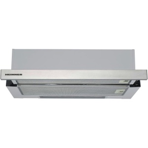 Produs Resigilat Hota telescopica Heinner HTCH-440FS, 60cm, Putere maxima de absorbtie: 325m3/h, 2 trepte de viteza, Motor: 1 x 65W, Lumina LED: 1 x 2W, 2 filtre aluminiu, Diametru tub de evacuare: 150 mm, Decoratie frontala din inox / panel frontal din s