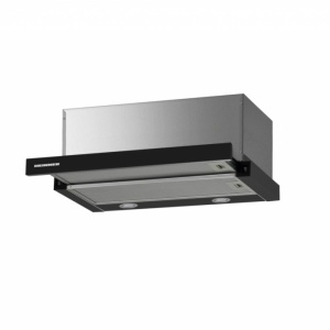 Produs Resigilat Hota telescopica Heinner HTCH-F660GBK, 60cm, Putere maxima de absorbtie: 611.7 m3/h, 2 trepte de viteza, Motor: 1 x 200W, Lumina LED: 2 x 1.5W, 2 filtre aluminiu, Diametru tub de evacuare: 150 mm, Dimensiuni (LxAxI): 59.5x(30-46.3)x29 cm,
