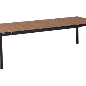 Produs Resigilat Masa extensibila de gradina Re-Bloom Tofane, lemn/plastic/aluminiu, 198-248x90x77 cm, 8 persoane, 160 kg, negru/maro - Verificat A