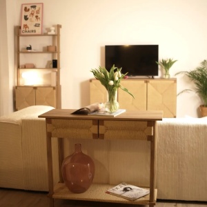 Produs Resigilat Masa tip consola Re-Bloom Bondi, PAL/textil/lemn pin/PVC, 94x36x78 cm, 20 kg, natur - Verificat A - Img 2