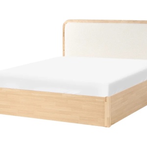 Produs Resigilat Pat matrimonial Re-Bloom Perouges, 160x200 cm, MDF/lemn cauciuc/textil, somiera 32 lamele arc, tablie 170x104 cm, 150 kg, natur - Verificat A