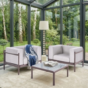 Produs Resigilat Set 2 fotolii de gradina Re-Bloom Ferretti, plastic/textil, 98x73x68 cm, perne incluse, 150 kg, gri/taupe - Verificat A - Img 2