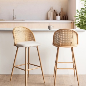 Produs Resigilat Set 2 scaune de bar Re-Bloom Cornell, lemn masiv/in, 46x51x104 cm, 120 kg, bej/natur - Verificat A - Img 4