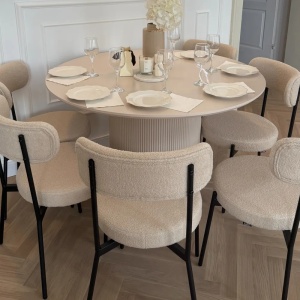 Produs Resigilat Set 2 scaune dining Allison, boucle/otel, 47x52x77 cm, 120 kg, bej deschis si negru - Verificat A - Img 4