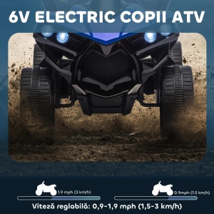 Quad electric pentru copii ATV, metal/PP, 70x42x45 cm, baterie 6V 4.5Ah, viteza 1.5-3km/h, faruri LED, muzica, incarcare 8-12h/autonomie 40min, capacitate 25kg, varsta 18-56 luni, albastru/negru - Verificat A · Re-Bloom - Img 6