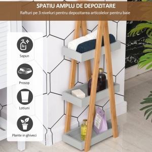 Raft pentru baie, MDF/bambus, maro/gri, 30 x 18 x 81 cm, Resigilat, Grad A - Img 4