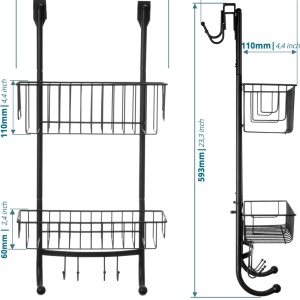 Raft suspendat pentru baie Smartpeas, otel inoxidabil, negru, 30 x 18,9 x 59,3 cm