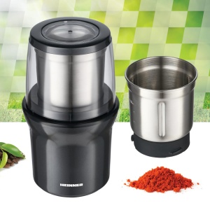 Rasnita electrica Heinner HCG-200DGIX2, rasnire umeda si uscata, 200W, 2 recipiente, carcasa inox, Gri - Img 2