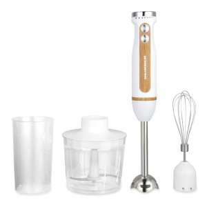 RESIGILAT – BLENDER DE MANA HEINNER BESTMIX HB-DC600WH, Putere 600W, Viteza variabila+turbo, Tel din inox, Lame din inox, Insertii lemn, Alb