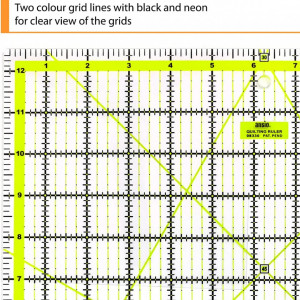 Rigla pentru taiat material ANSIO, plastic, transparent/negru/galben, 31,7 x 31,7 cm - Img 6