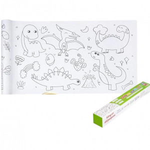 Rola de desen pentru copii Hamoom, model dinozauri, hartie, alb/negru, 30 x 300 cm