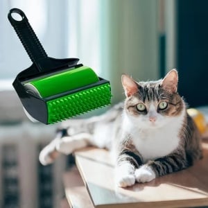 Rola pentru parul animalelor de companie, silicon/plastic, reutilizabila, negru/verde