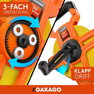  Ruleta Profesionala Gakago,50m - Banda de Masurat cu Sistem de Infasurare Rapida 3:1