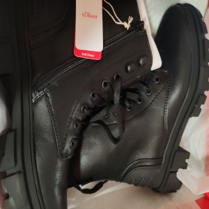 s.Oliver, Ghete din piele ecologica cu toc masiv, Negru, Negru stins, 36, Resigilat, Grad A - Img 2