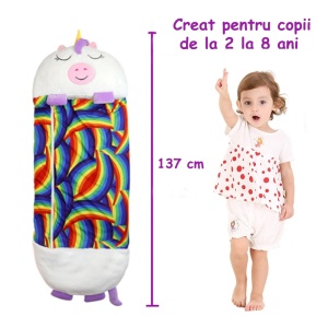 Sac de dormit 2 in 1 inorogul Arianna, Pliabil, Portabil, 137x50cm, Multicolor, 3-8 ani, WJ6141-B - Img 5