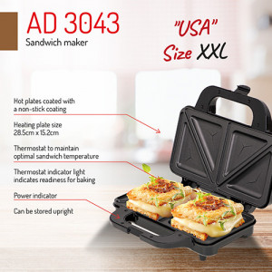 Sandwich maker XXL AD 3043 Adler negru/argintiu, 1300 W - Img 5