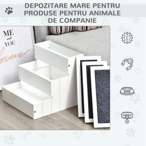 Scara din lemn cu 3 trepte pentru animale Re-Bloom, lemn pin/covor panza, 44.5x40.5x38 cm, 30 kg, alb - Verificat A · Re-Bloom - Img 5