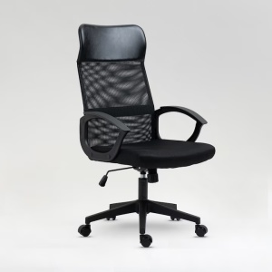 Scaun birou Kiwari® Nad, spatar inalt, suport lombar, brate fixe, sezut cu spuma si mesh, mecanism fluture, baza nylon, roti PU, cadru metalic, suprafata PU&Mesh, Negru, Resigilat, Grad A