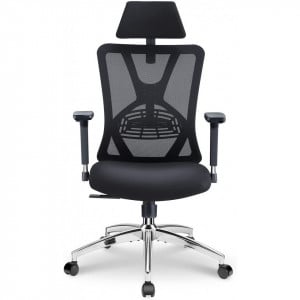 Scaun de birou ergonomic Ticova, textil, negru, 49 x 49 x 106/132 cm