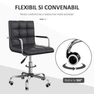 Scaun de birou rotativ Re-Bloom, PU/fier zincat, 52.5x54x84-100 cm, sezut 46-58 cm reglabil, burete 6.5 cm, 150 kg, negru/argintiu - Verificat A · Re-Bloom - Img 5