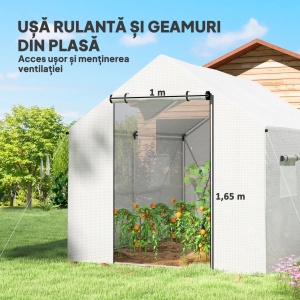 Sera de gradina tip tunel, otel galvanizat/polietilena 140gsm, 200x300x200 cm, usa 100x165cm + ferestre 60x40cm rulabile, rezistenta vant nivel 4, anti-UV, alb - Verificat A · Re-Bloom - Img 6