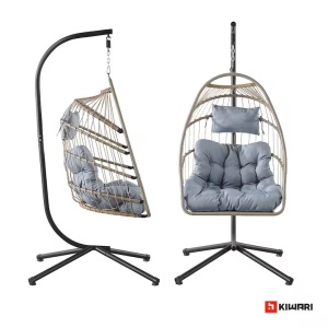 Set 10 balansoare suspendate tip cuib Kiwari Zen 60x80x116 cm, suport metalic 200 cm, plastic rezistent, casa/gradina/terasa, negru - Img 3