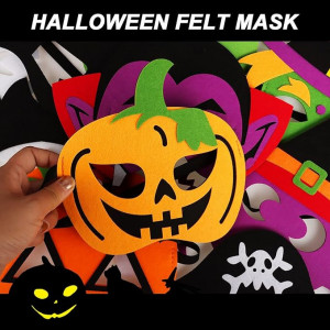 Set 10 masti de Halloween pentru copii Yisscen, pasla, multicolor