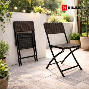 Set 10 x 2 scaune gradina pliabile Kiwari 44.5x57x80.5 cm, cadru metalic, 120 kg, terasa/balcon/camping, maro - Img 6