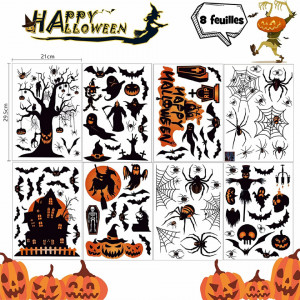 Set 100 stickere de Halloween pentru fereastra Voqeen, PVC, negru/portocaliu - Img 4