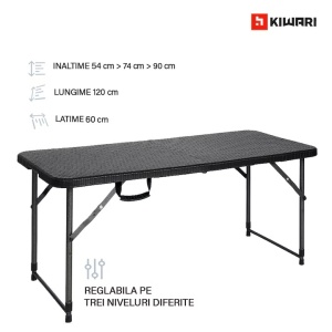 Set 15 mese pliabile reglabile Kiwari dreptunghiulare 120x60 cm, 4 persoane, negru - Img 2