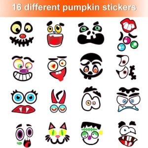 Set 16 dovleci si 14 autocolante pentru Halloween Yxhzvon, spuma/PVC, multicolor