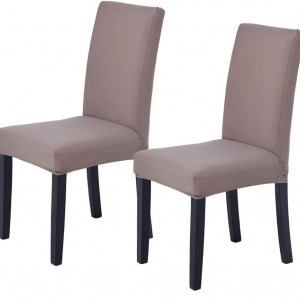 Set 2 huse de protectie pentru scaune Veakii, poliester, cappuccino, 46 x 46 x 60 cm