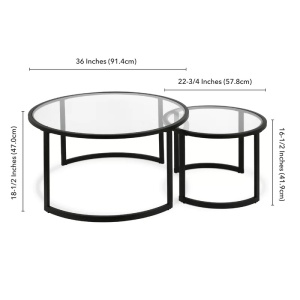 Set 2 masute de cafea Leatherman, sticla/metal, negru/transparent