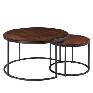 Set 2 masute de cafea Marias, MDF/metal, maro inchis/negru, 80 x 80 x 45 cm