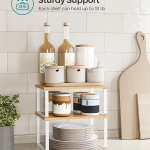 Set 2 rafturi de depozitare pentru bucatarie Songmics, lemn/metal, alb/natur, Resigilat, Grad A - Img 3