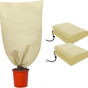 Set 2 saci de protectie anti-inghet pentru plante Helweet, polipropilena, bej, 80 x 100 cm