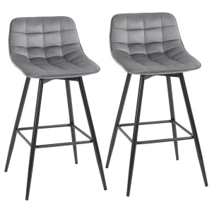 Set 2 scaune de bar stil nordic cu spatar si suport picioare, poliester/metal, 45x47x88 cm, sezut 42x35cm/inaltime 64.5cm, spatar 42.5x22.5cm, capacitate 120kg, gri/negru - Verificat A · Re-Bloom
