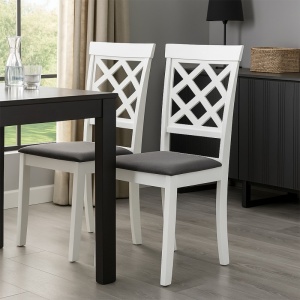 Set 2 scaune dining / bucatarie Drimus Vienna, lemn masiv, tapiterie stofa, sarcina maxima 100 kg, 94x49x40 cm, alb/gri