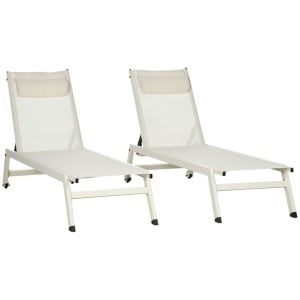 Set 2 sezlonguri de gradina, aluminiu/poliester, 55x195x30 cm, 5 niveluri inclinare, perne incluse, capacitate 130kg, bej - Verificat A · Re-Bloom