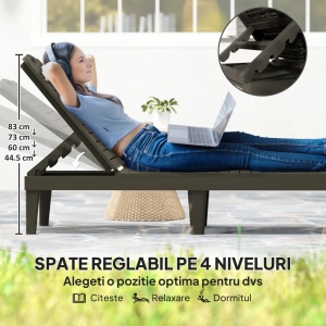 Set 2 sezlonguri de gradina Re-Bloom, polipropilena, 56x187x28 cm, spatar 4 pozitii reglabile, 120 kg, negru - Verificat A · Re-Bloom - Img 6