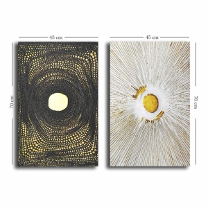 Set 2 tablouri decorative Re-Bloom, panza/lemn, alb/negru/auriu, 45 x 70 cm - Img 3