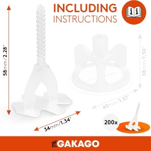 Set 200 tije pentru nivelarea placilor de faianta/gresie Gakago, plastic, alb/portocaliu, 2 mm - Img 3