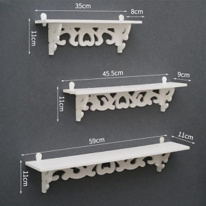 Set 3 rafturi de perete CEWROM, plastic, alb, 35/46/58 cm