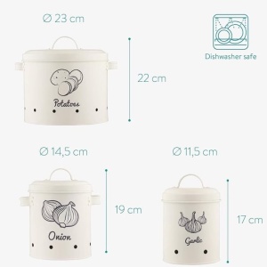 Set 3 recipiente pentru depozitarea legumelor, Navaris, Crem, Resigilat, Grad A - Img 2