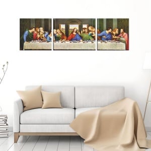 Set 3 tablouri decorative canvas model Cina cea de Taina, 2x30x30 cm + 1x30x40 cm, panza/lemn, multicolor - Verificat A · Re-Bloom - Img 2