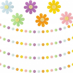 Set 4 ghirlande de flori pentru petrecere BeYumi, pasla, multicolor, 2 m - Img 1