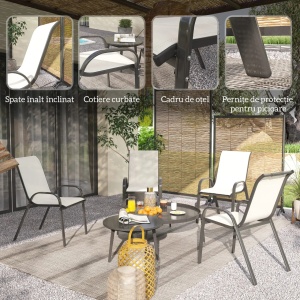 Set 4 scaune suprapozabile spatar inalt 54x71x93 cm, cadru otel, sezut si spatar textilena, capacitate 120 kg, negru si bej - Verificat A · Re-Bloom - Img 5