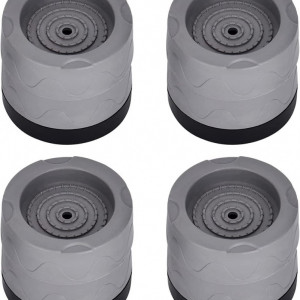 Set 4 suporti amortizare - picioare antivibratii pentru masina de spalat rufe Queta, cauciuc, gri/negru, 6,6 x 5,8 cm - Img 1